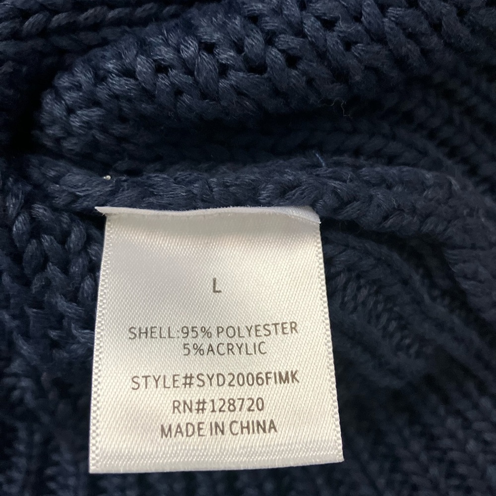 Francesca's Alya Navy Cable Knit Sweater Pink Pom Poms-Size Large - Picture 4 of 6